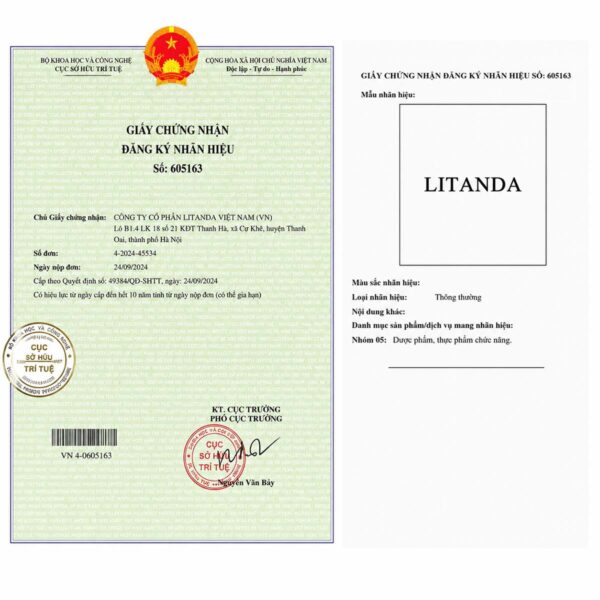 Giấy chứng nhận đăng ký nhãn hiệu cao ngựa Litanda