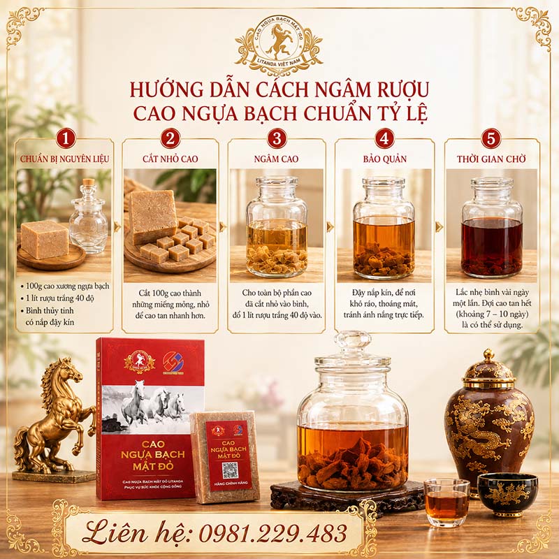 Hướng dẫn cách ngâm rượu cao ngựa bạch chuẩn tỷ lệ