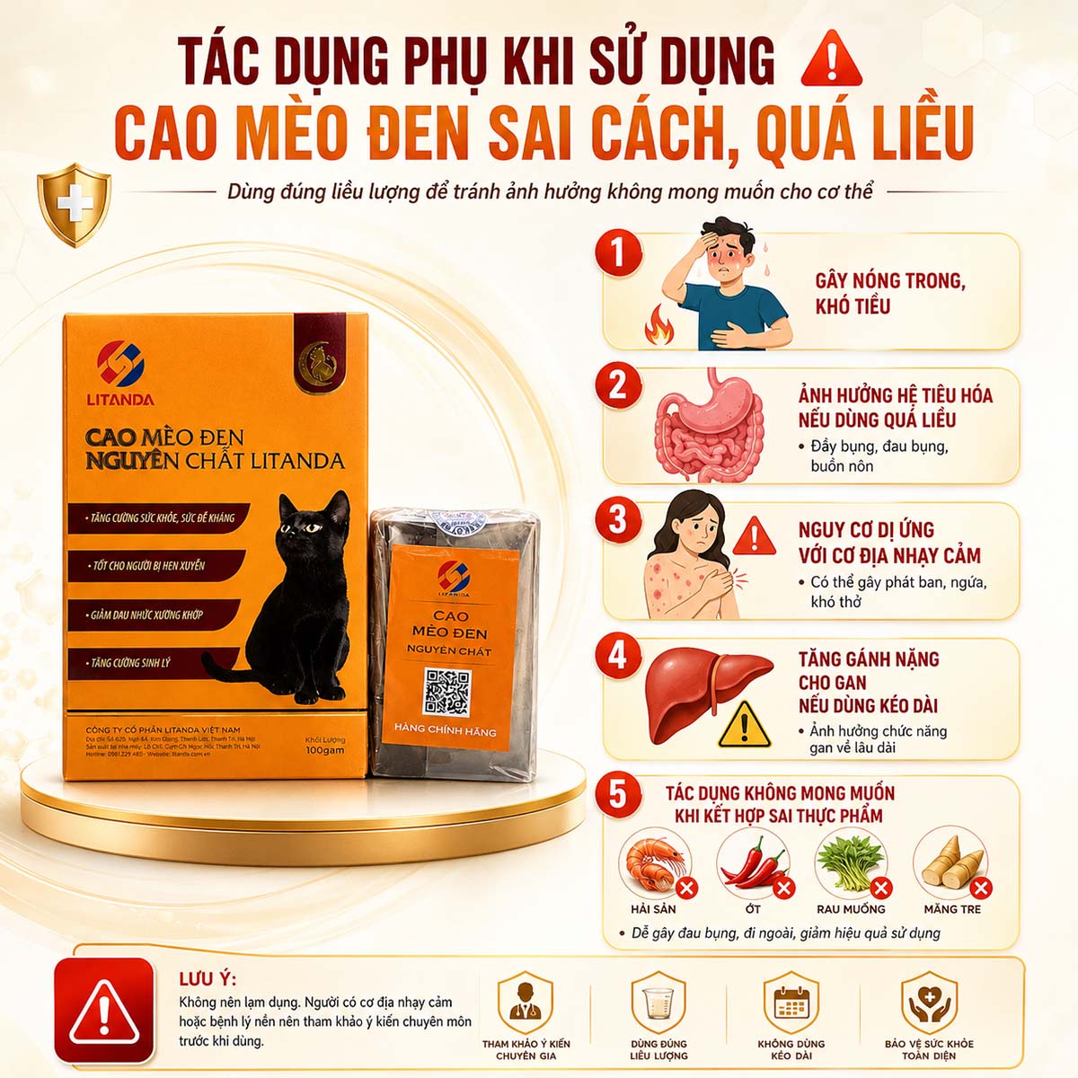 Tác dụng phụ khi sử dụng cao mèo đen sai cách, quá liều